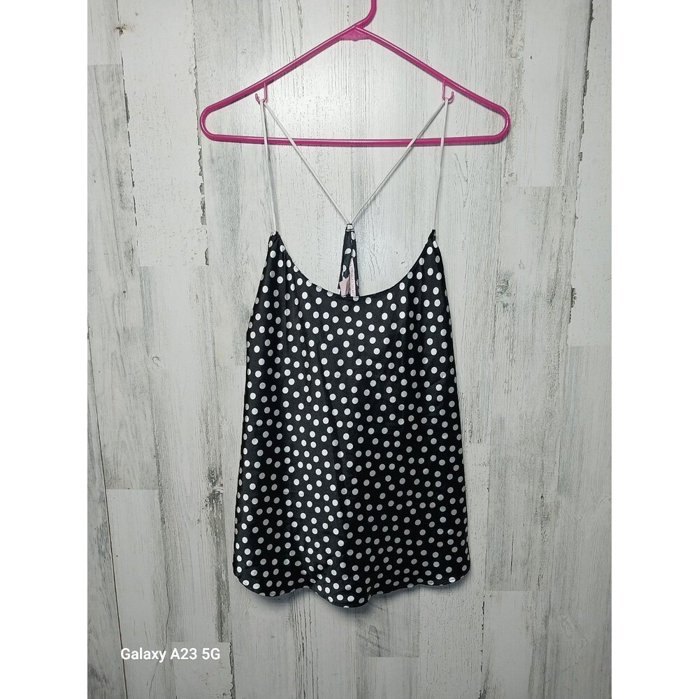 Victoria's Secret Satin Racerback Pajama Cami Top Color Black/Polka Dot XL